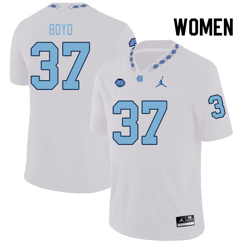 Women #37 Liam Boyd North Carolina Tar Heels College Football Jerseys Stitched Sale-White